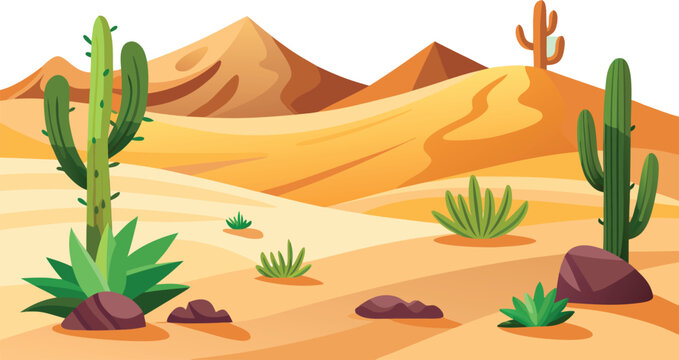 Desert with cactus and sand dunes