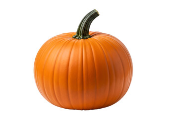 A vibrant orange pumpkin, smooth and glossy, sits against a stark black background, showcasing its ribbed texture and stem.