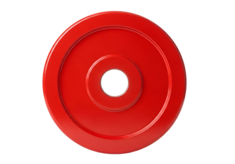 A vibrant red weightlifting plate stands out against a plain black background.