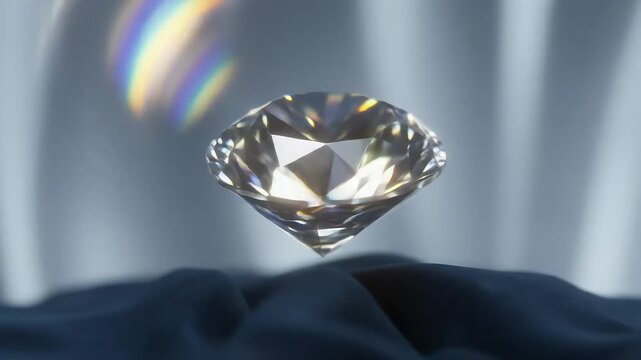 Abstract light gray crystal object floating on dark blue background