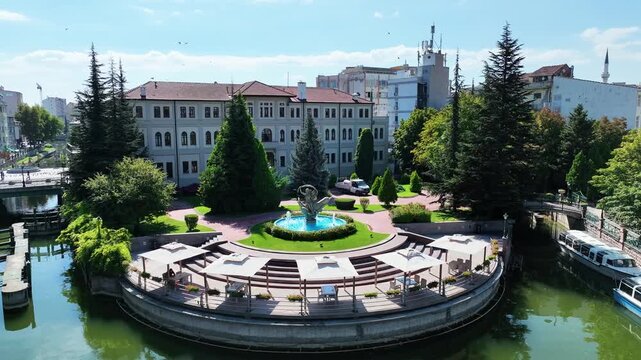 Drone footage of Eskisehir and porsuk stream - 4k view of Eskisehir