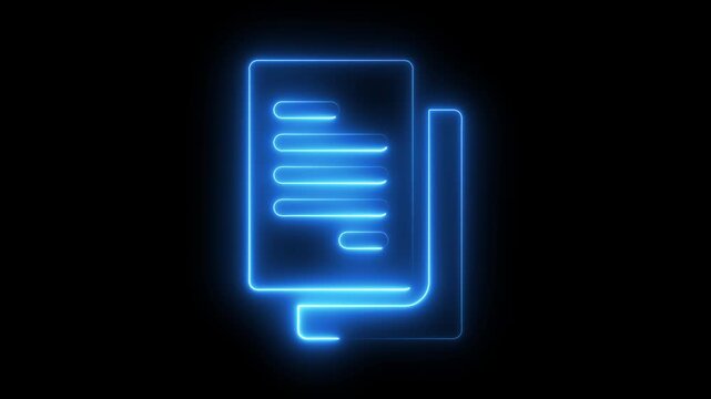 Glowing neon document icon. Glowing neon clipboard with checklist icon animation agreements clip art page paper document checkbox checkmark sign. paper page note sign