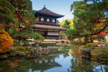 Silver Pavilion of Ginkakuji temple and autumn foliage garden, Kyoto