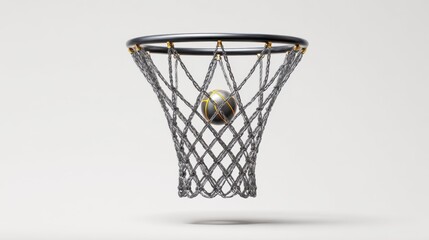 Detailed Close-up of a Basketball Falling Through a Hoop with a Smooth Background