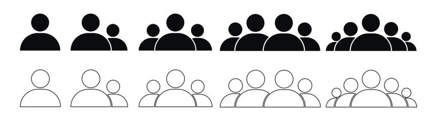 People group set. Team people icons. User profile symbol. Group of people or group of users collection. People icon representing group size vector.