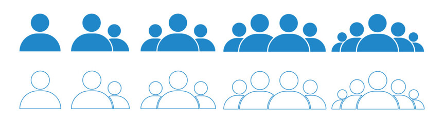 People group icon vector set. Containing group icons. Representing group size. Team people. User profile symbol. Group of people or group of users collection.