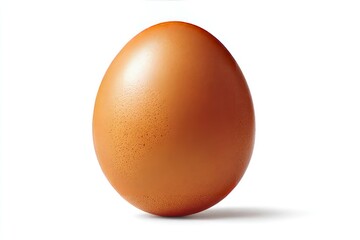 Single brown egg standing upright. Smooth shell surface. Soft light and shadow creates depth on a plain white background