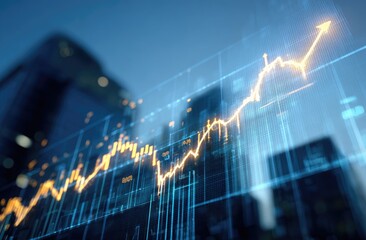Abstract financial chart overlaid on cityscape at night