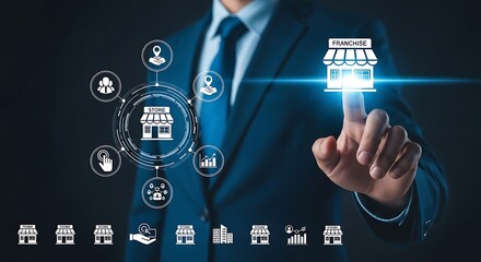 Businessman selecting franchise business with digital interface concept
