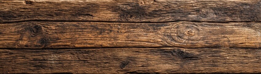 Naklejka premium Horizontal close-up of weathered, dark brown wooden planks