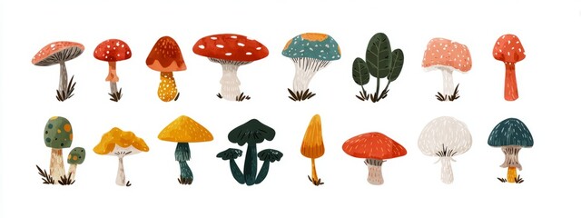 Stylized mushroom  in flat  on white background