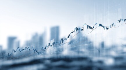 Abstract financial chart overlayed on a blurred cityscape