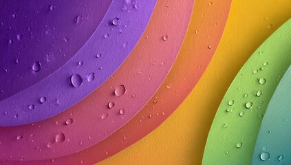 Abstract rainbow layered circles with water droplets