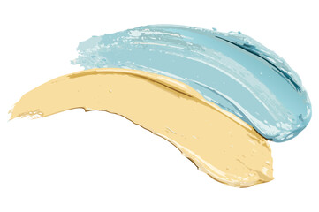 Fototapeta premium Yellow and light blue curving brushstrokes on transparent background creating dynamic colorful design element for packaging labels and web banners and for packaging and label design..