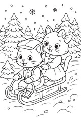 Cute Vintage Cartoon Cats in Christmas Coloring Pages – Holiday Line Art for Kids