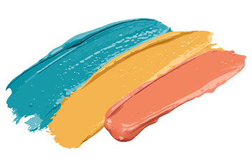 Fototapeta premium Three vibrant brushstrokes turquoise gold and coral forming dynamic composition on transparent background for adding color to creative templates or modern design projects..