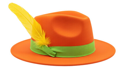 Isolated Orange Fedora Hat with Feather