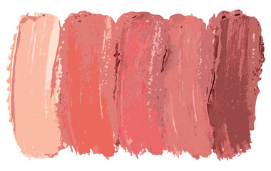 Red lipstick smears form gradient from light pink to deep red on transparent background for cosmetic product visuals and packaging and makeup campaign graphics and product mockups