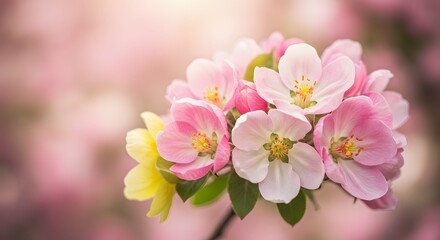 Obraz premium Close-up of Delicate Pink and White Blossoms Blooming in Spring