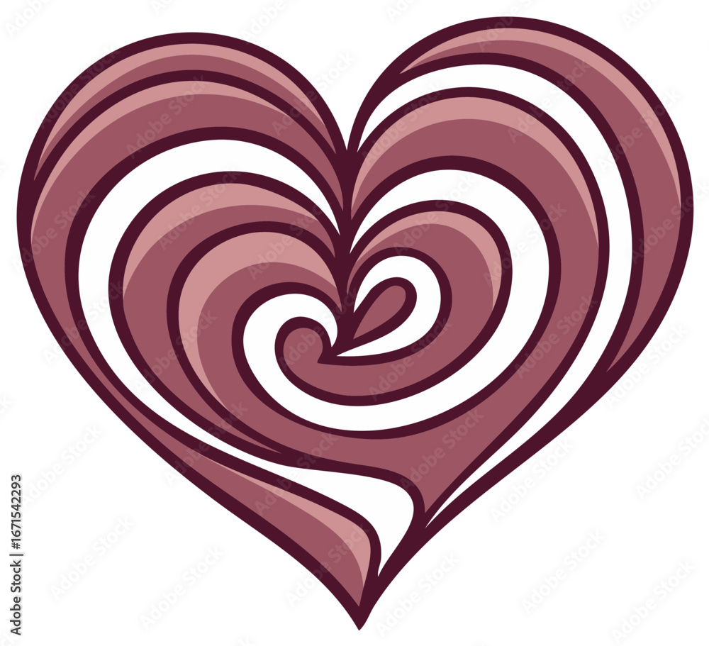 Poster stylized mauve heart illustration with an abstract flowing swirl pattern