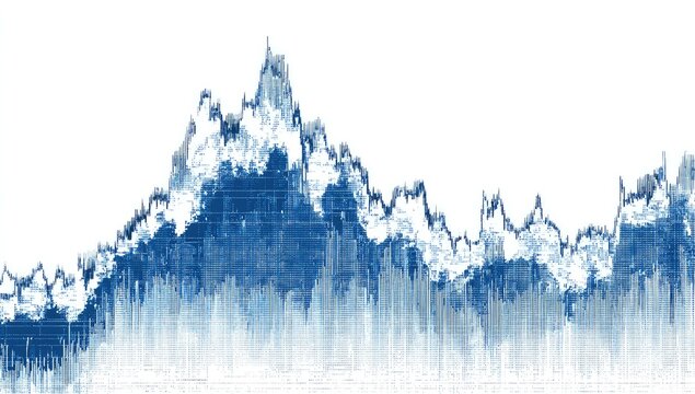 Abstract, textured, blue mountain range graphic, representing stock market data