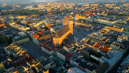 Fototapeta premium Drone view of European city tourism old town Krakow Poland