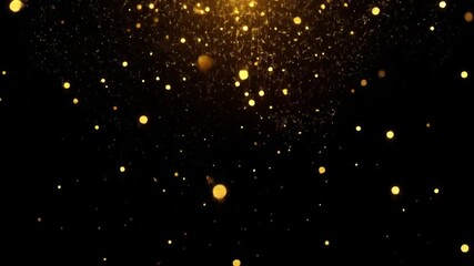 Golden particles floating against black background - Powered by Adobe