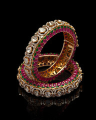 Traditional Kundan Bangles with Ruby and Emerald Work