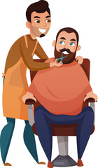 Obraz premium Barber cutting beard in barber shop