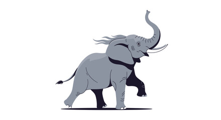 Joyful elephant illustration with trunk raised in cheerful display against a pristine white background