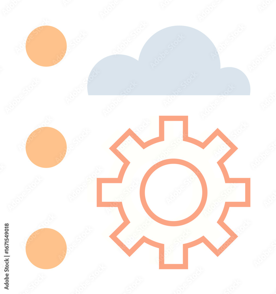 Aufkleber gear represents automation, cloud indicates data storage, and three orange circles suggest a workflo