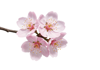 Isolated Sakura tree blossoms, branch of flowering cherry tree, soft pink petals cluster