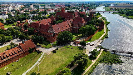 European city view from above streets houses fortress Malbork Poland