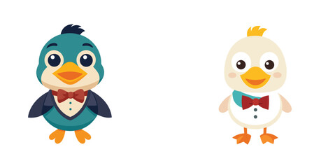 Obraz premium Friendly Cute Duck with Bow Tie Playful Vector Illustration Design