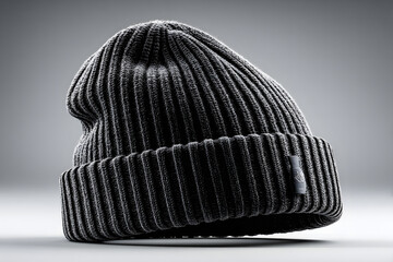 Black ribbed cuffed beanie hat casual winter mockup