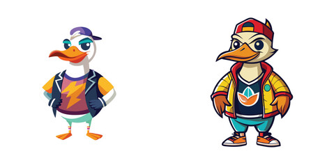Streetwear Duck Wearing Trendy T Shirt Clean Vector Art Design