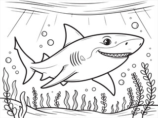 Ocean Shark with Sharp Teeth – Detailed Line Art for Kids’ Creative Coloring