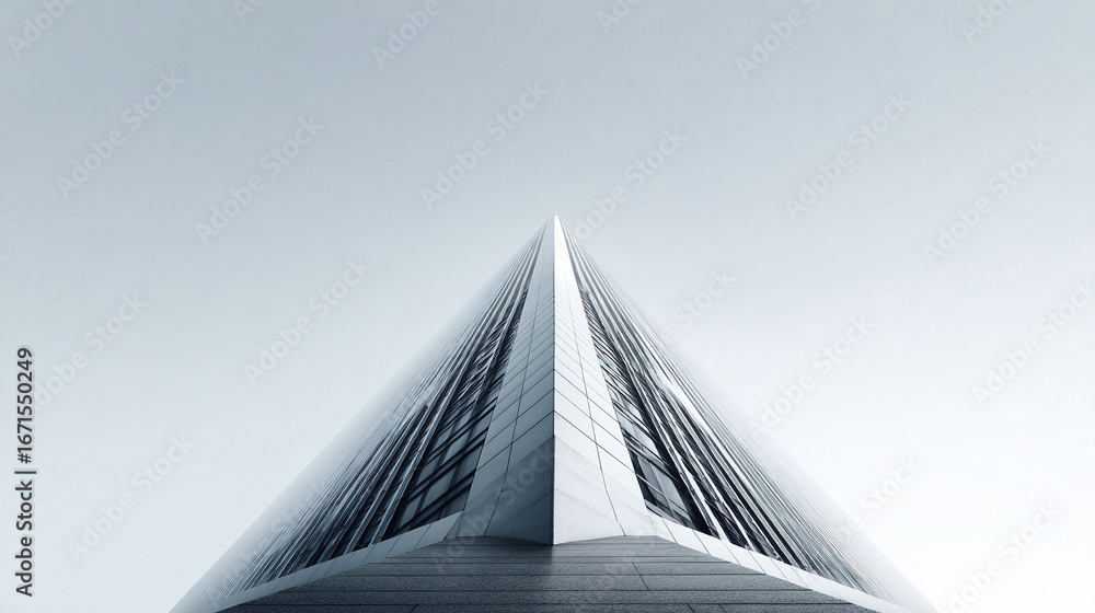 Poster striking lowangle view of a modern skyscraper converging against a clean sky. evokes progress, ambit
