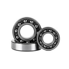 Close up of two metallic ball bearings stacked and arranged on a clean surface isolated on transparent background