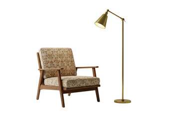 Isolated Mid-Century Modern Armchair and Floor Lamp – a stylish and functional accent furniture set