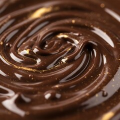 Deliciously rich, swirling dark chocolate with subtle golden shimmer creating a luxurious, decadent texture perfect for culinary creations