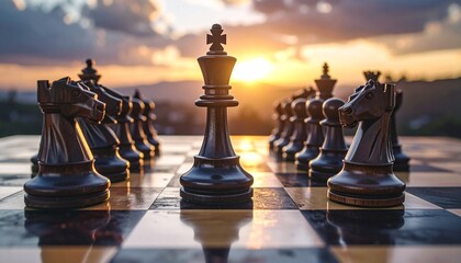 Chessboard with the final move checkmate captured in sharp detail, symbolizing ultimate strategy and conclusion. 