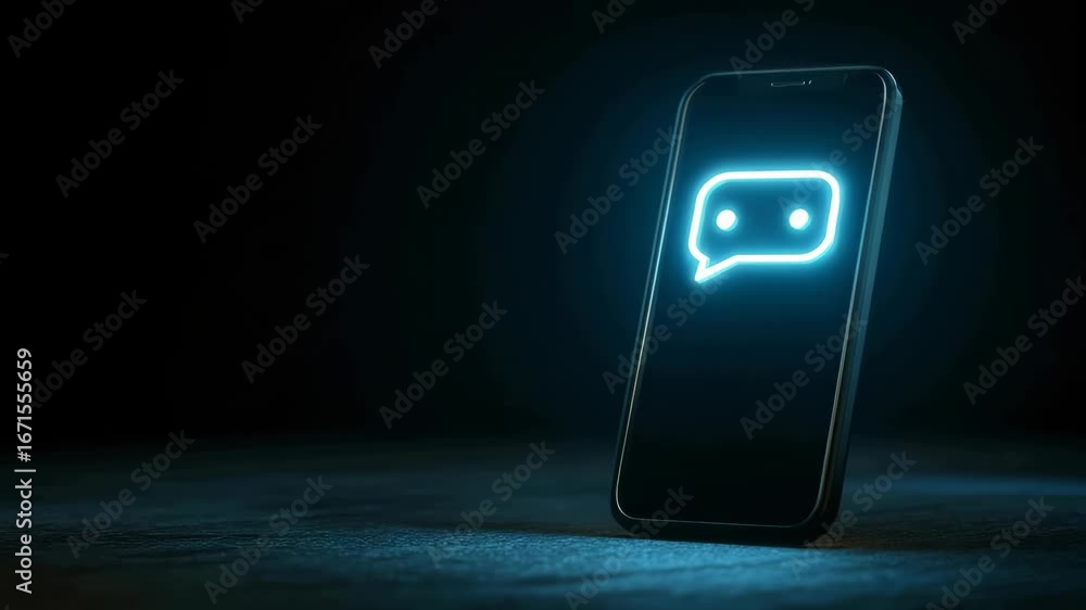 Aufkleber digital assistant on a mobile device: illuminated speech bubble conveys modern communication. artifi