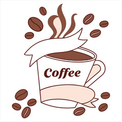 coffee cup vector . Coffee  Mug design. Cup coffee beans wooden. Vector icon cup of coffee. coffee cup logo template. coffee concept. Coffee Bean Icon. 