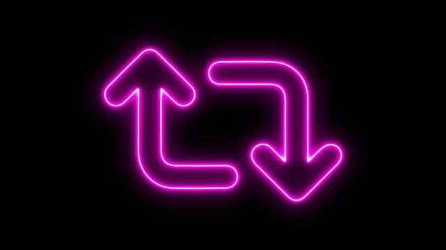 Glowing neon line Refresh button, circle arrow repeat, Reload icon 3d animation. Neon refresh icon. Glowing neon refresh icon Animation.