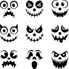 Halloween Lantern Face Silhouette Icon Set – Spooky Designs Jack-o’-Lantern Face Vector Collection – Scary Halloween Icons © logodesign11