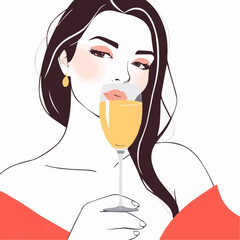 Young woman enjoying a drink while posing with a glass of champagne  