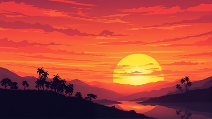 Obraz premium Silhouette sunset over the mountains