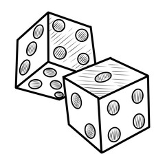 Hand drawn dice sketch illustration isolated