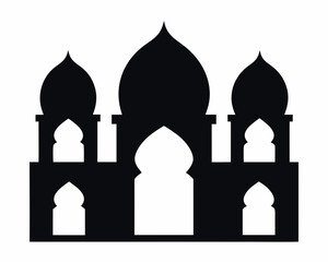 Black silhouette of a mosque with multiple domes and arched windows